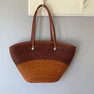 STRAW boho woven market basket bag